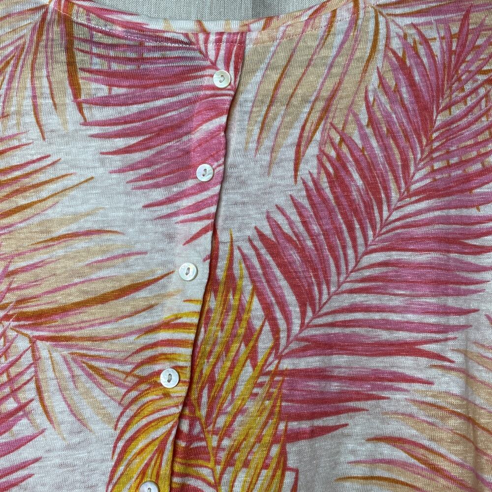 Tahari - Floral/Beach/Tropical Linen Top Size Med -Pink & Orange - Back Buttons - Picture 5 of 6